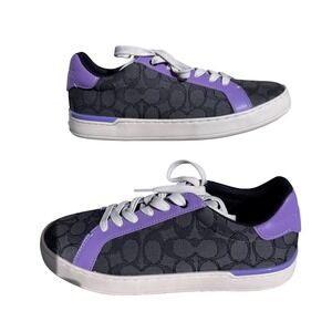 Coach Low Top Signature Canvas Sneakers Black Iris Purple CL348 Mens 7.5 D